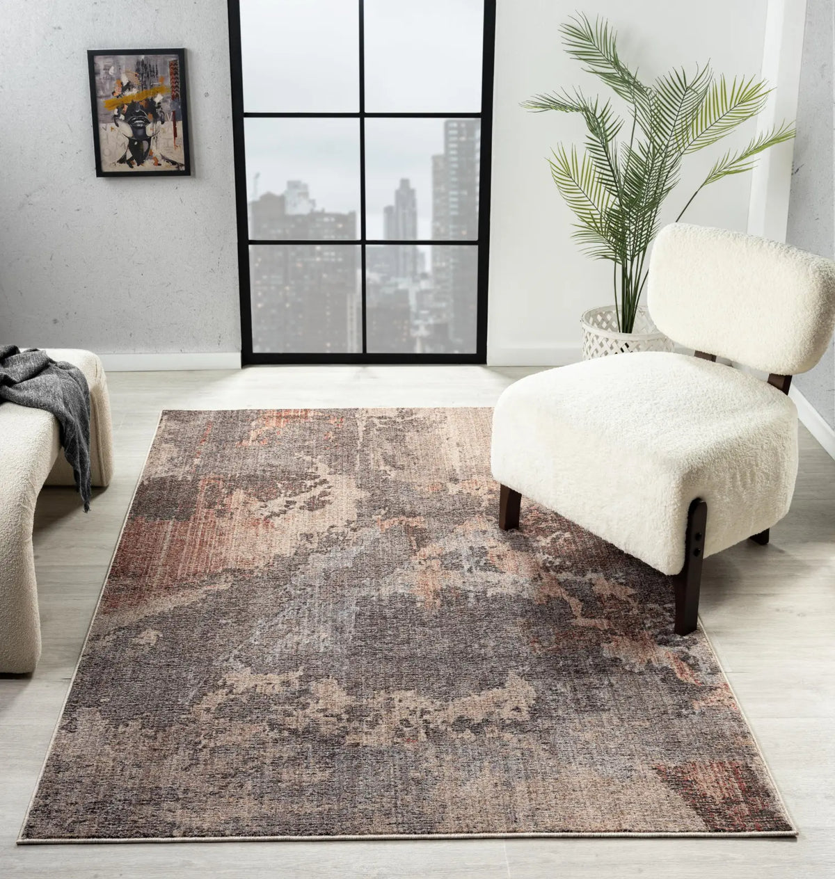 Dorothea Charcoal & Rose Distressed Abstract Rug