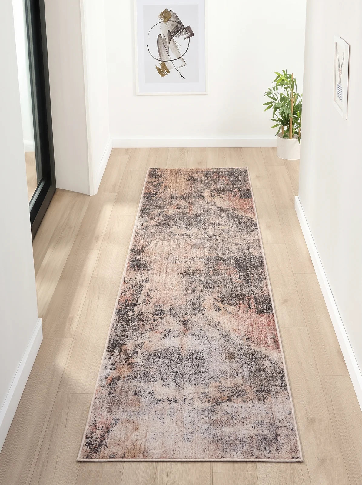 Dorothea Charcoal & Rose Distressed Abstract Rug