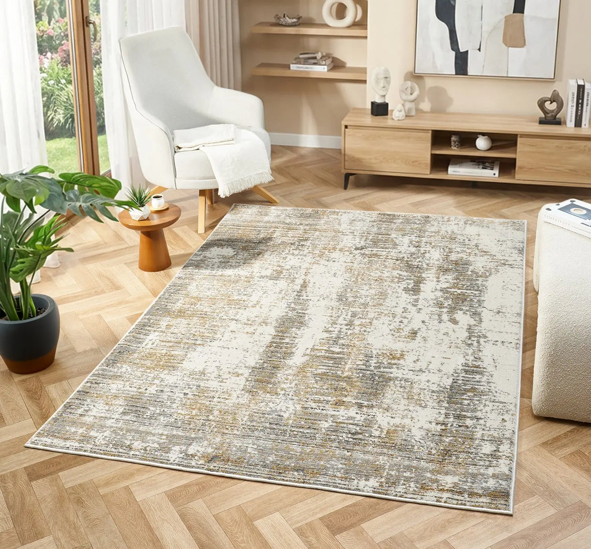 Dune Cream Abstract Distressed Rug
