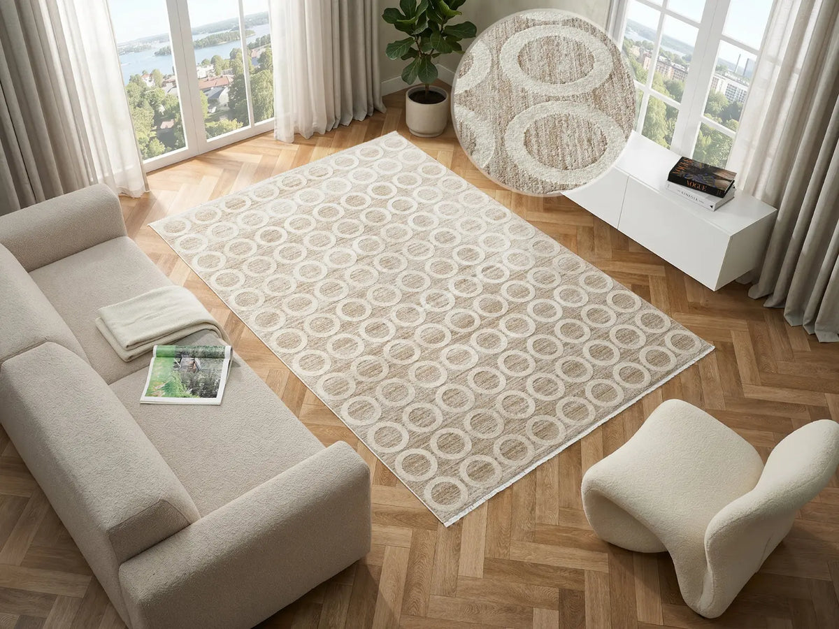 Eaton Beige Textured Geometric Rug