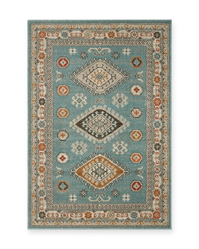 Edale Blue Traditional Tribal Rug