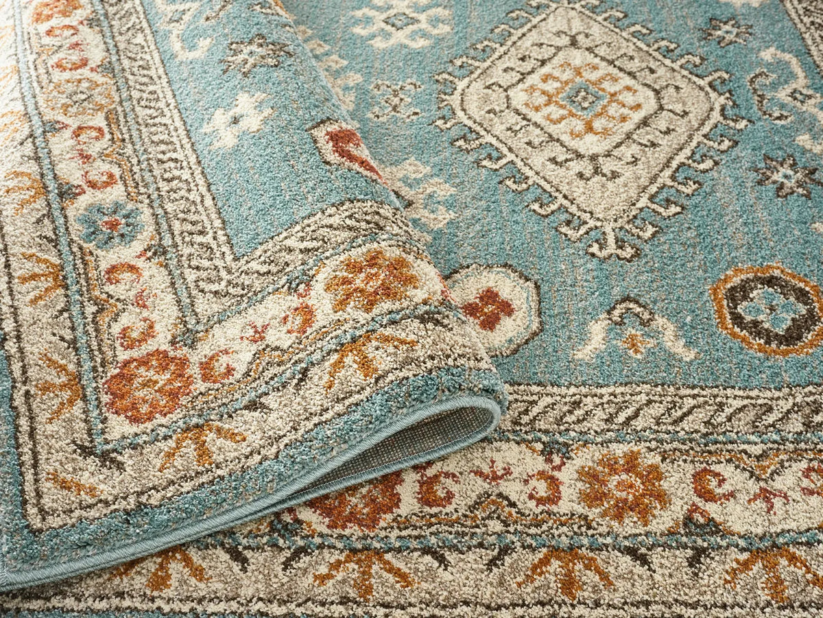 Edale Blue Traditional Tribal Rug