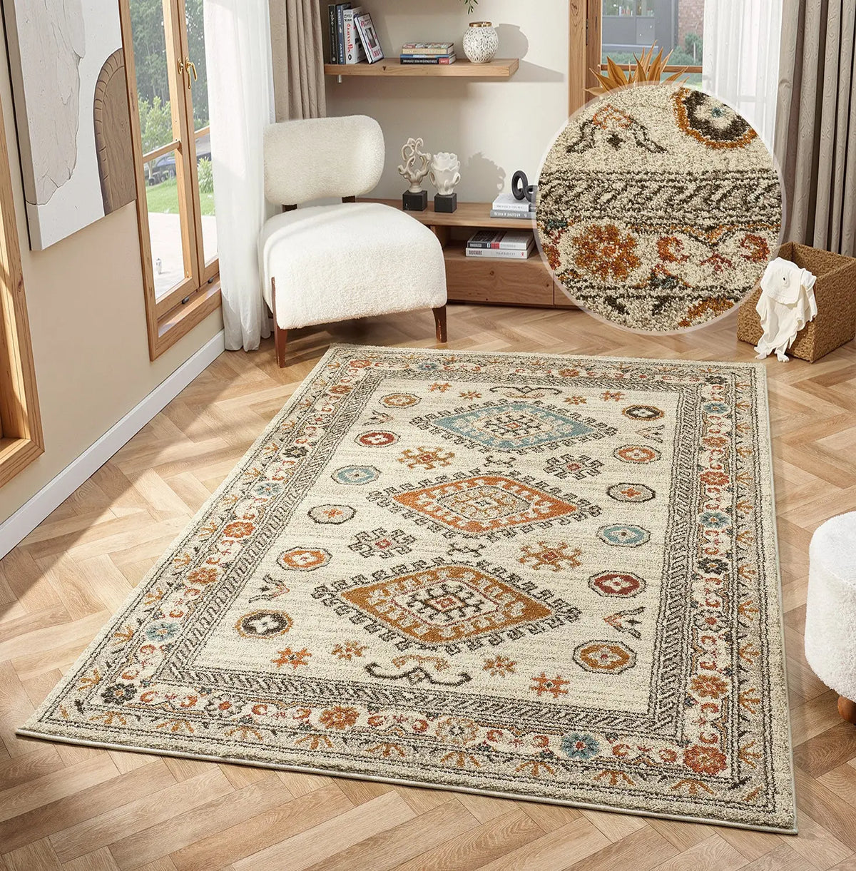 Edale Cream Traditional Tribal Rug