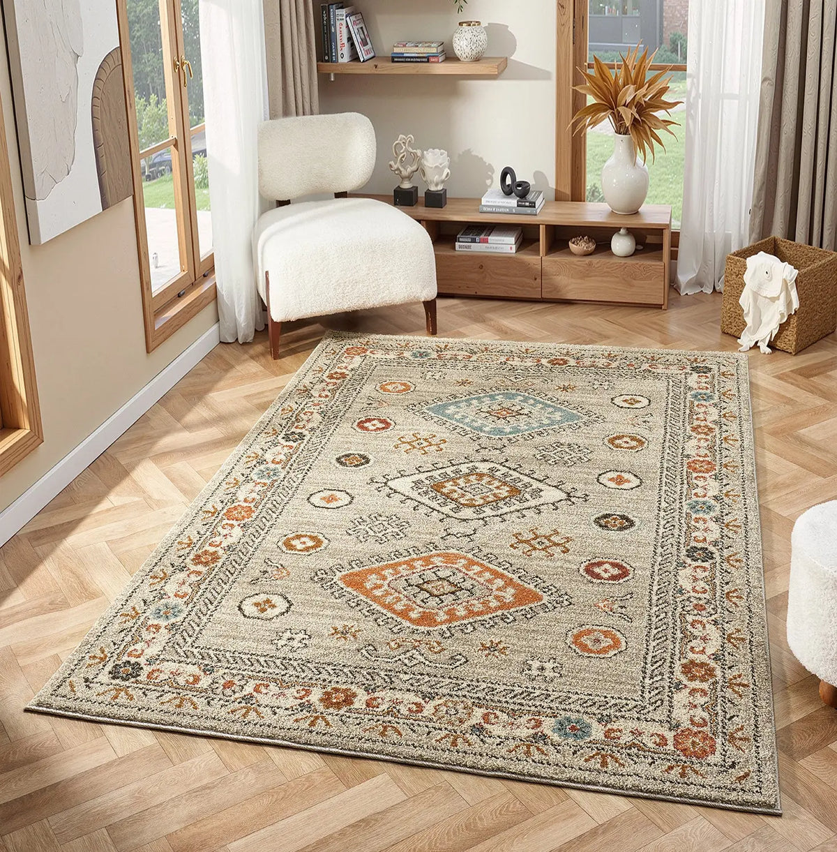 Edale Grey Traditional Tribal Rug