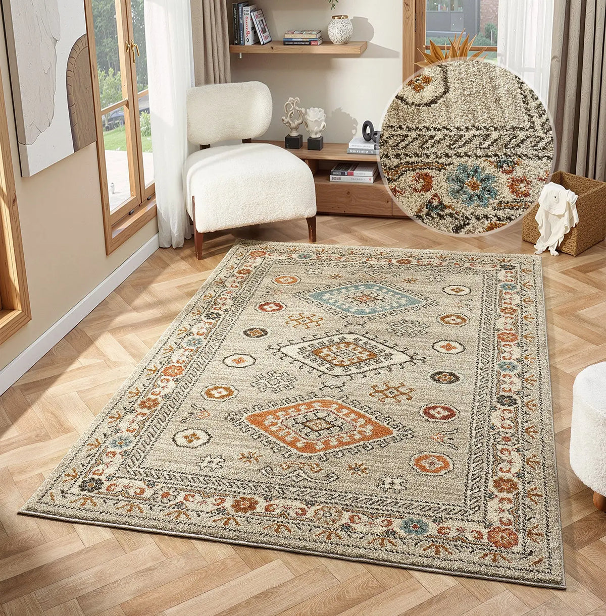Edale Grey Traditional Tribal Rug