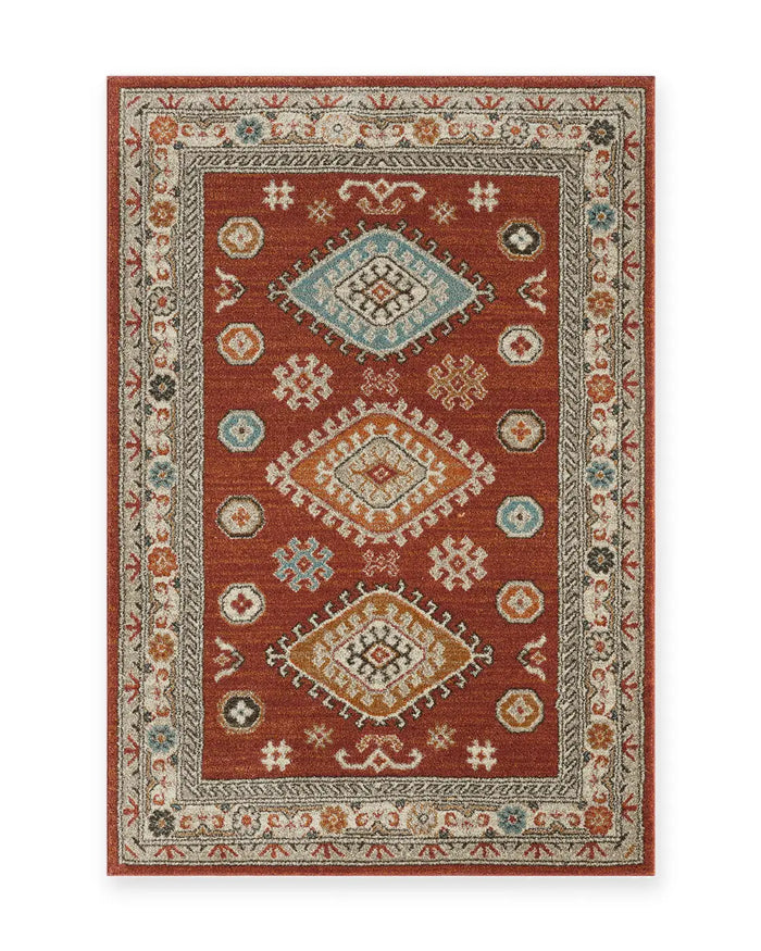 Edale Red Traditional Tribal Rug