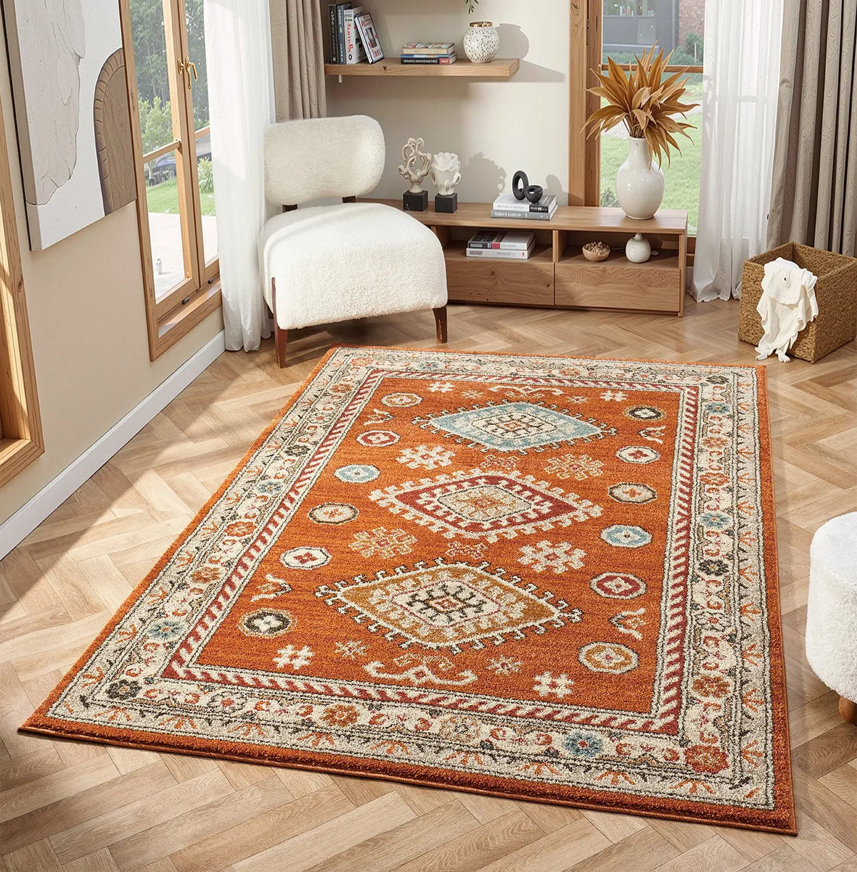 Edale Terracotta Traditional Tribal Rug