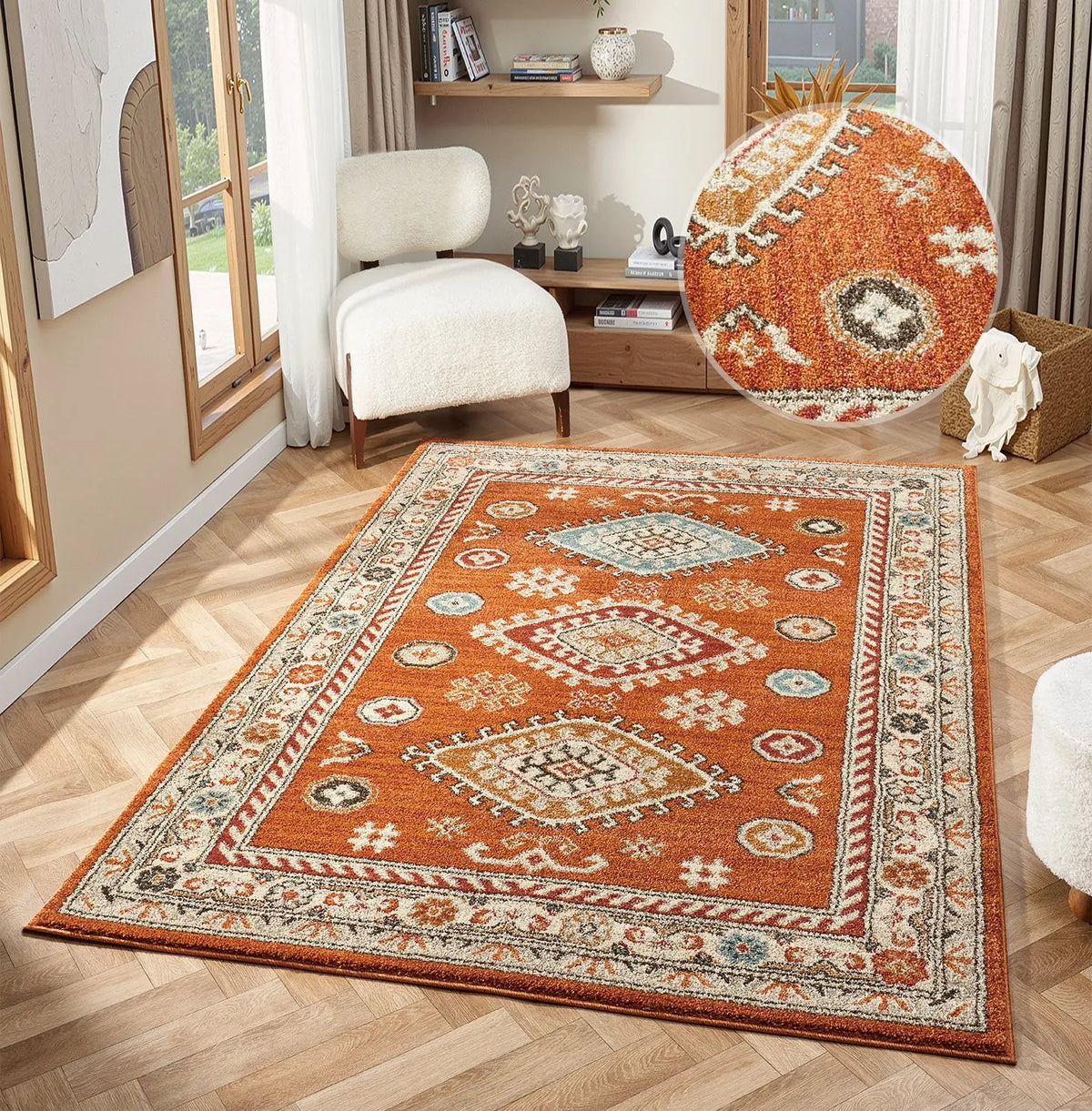 Edale Terracotta Traditional Tribal Rug