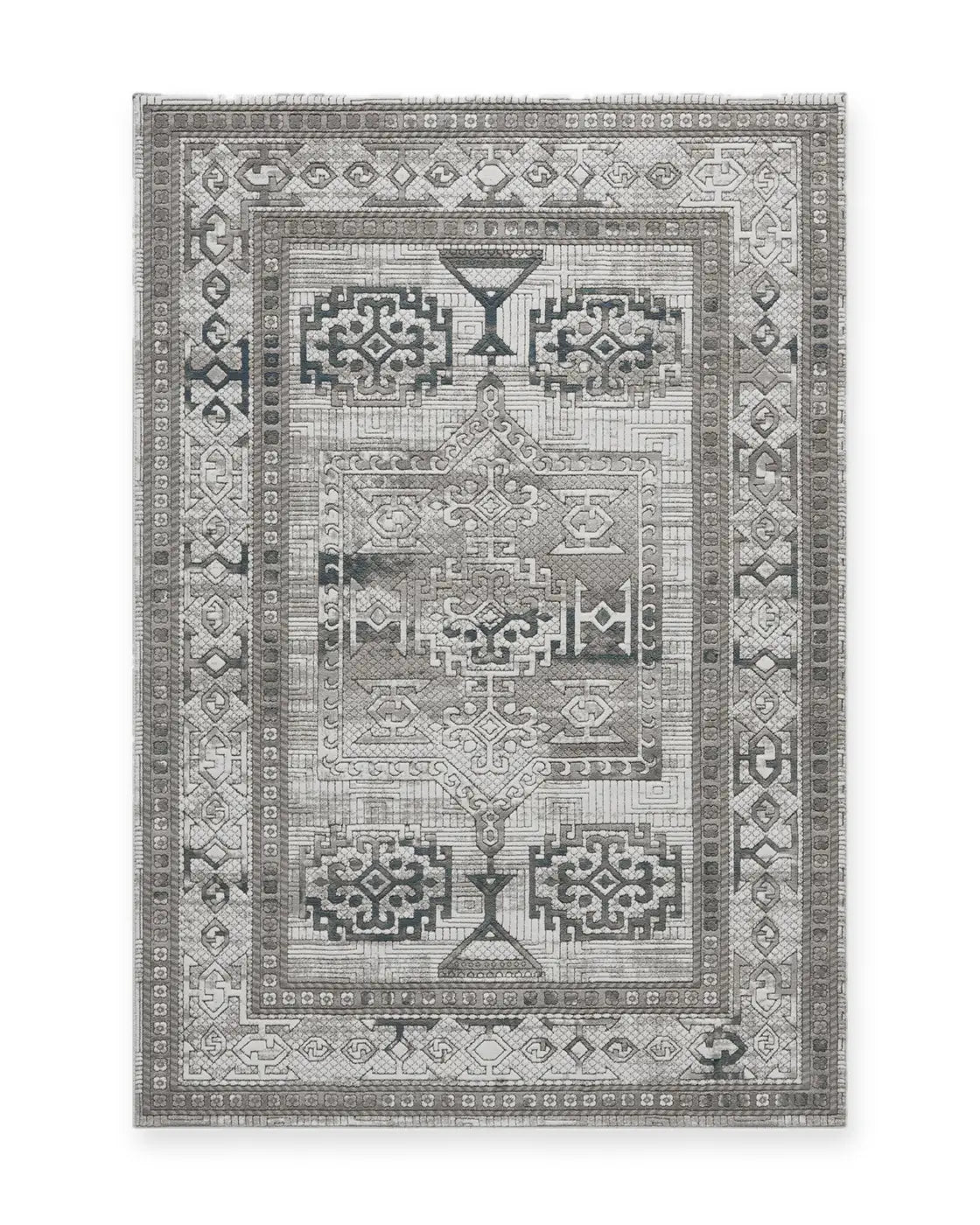 Eden Grey & Blue Textured Tribal Rug