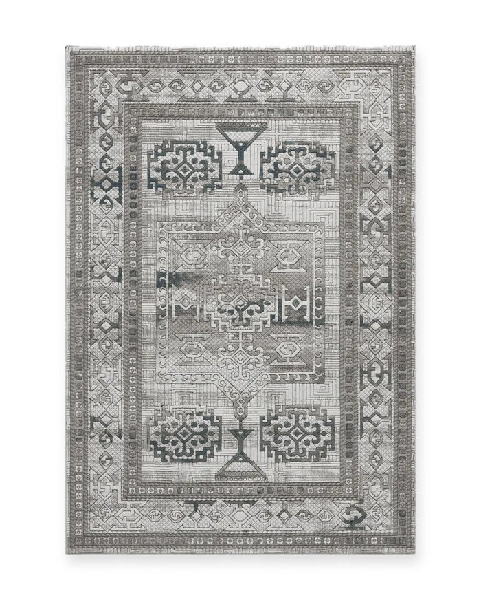 Eden Grey & Blue Textured Tribal Rug