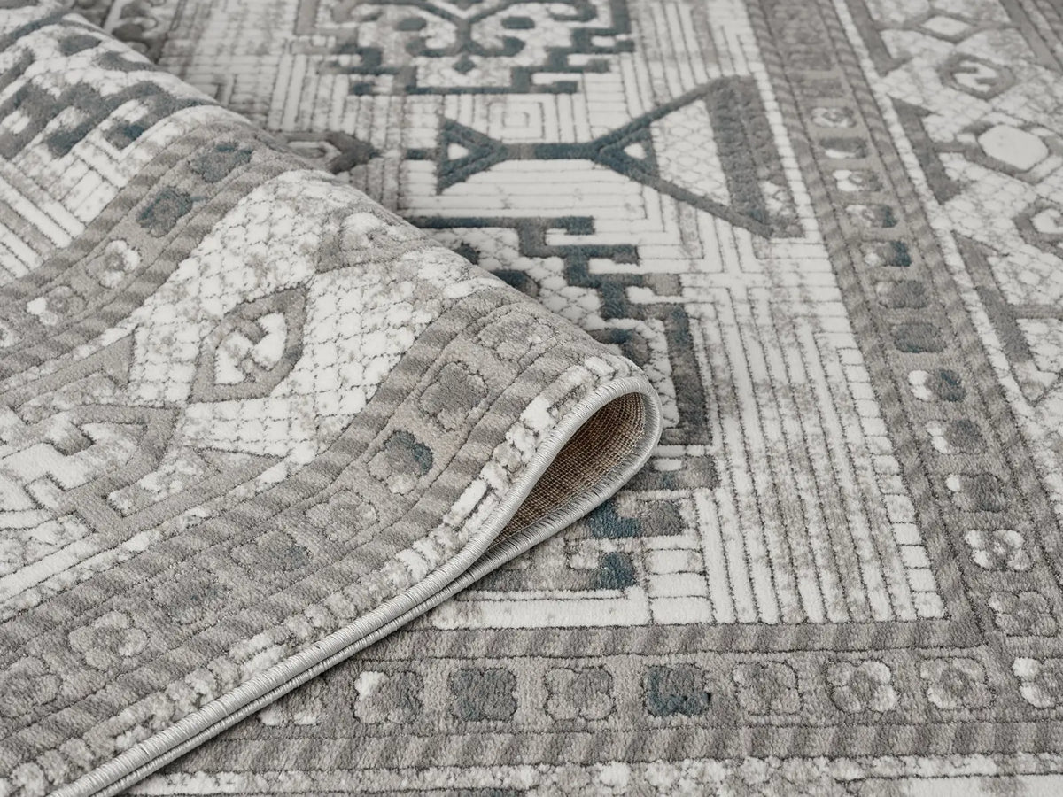 Eden Grey & Blue Textured Tribal Rug