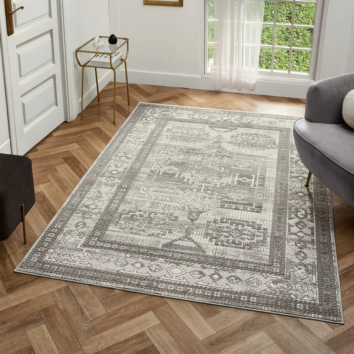 Eden Grey Textured Tribal Rug