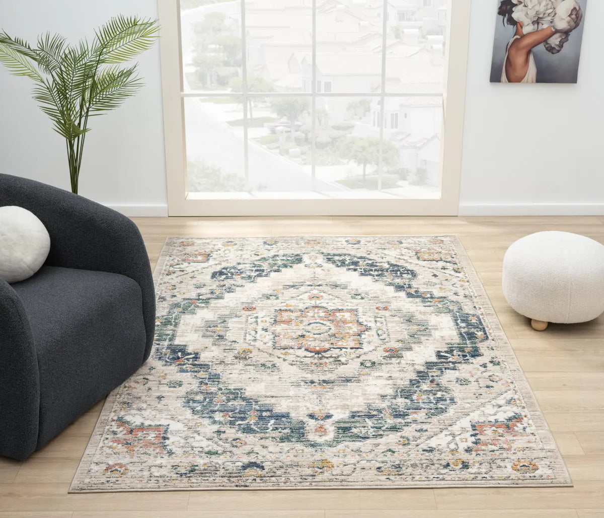 Elder Cream & Blue Vintage Distressed Rug