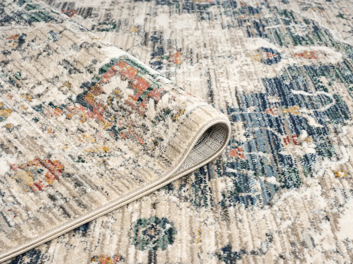 Elder Cream & Blue Vintage Distressed Rug