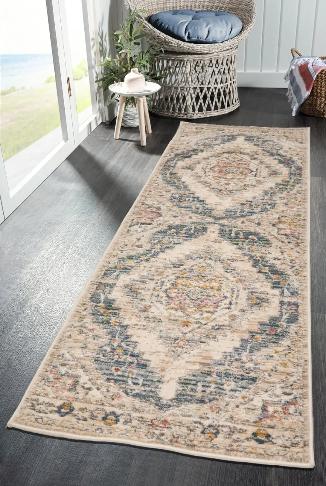 Elder Cream & Blue Vintage Distressed Rug