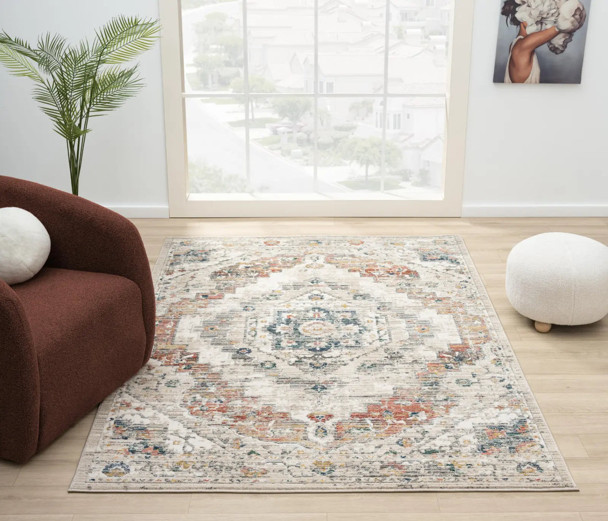 Elder Cream & Red Vintage Distressed Rug