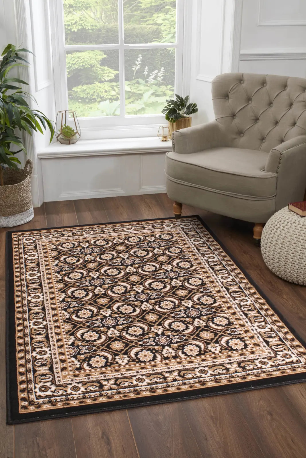 Esher Black Traditional Oriental Rug