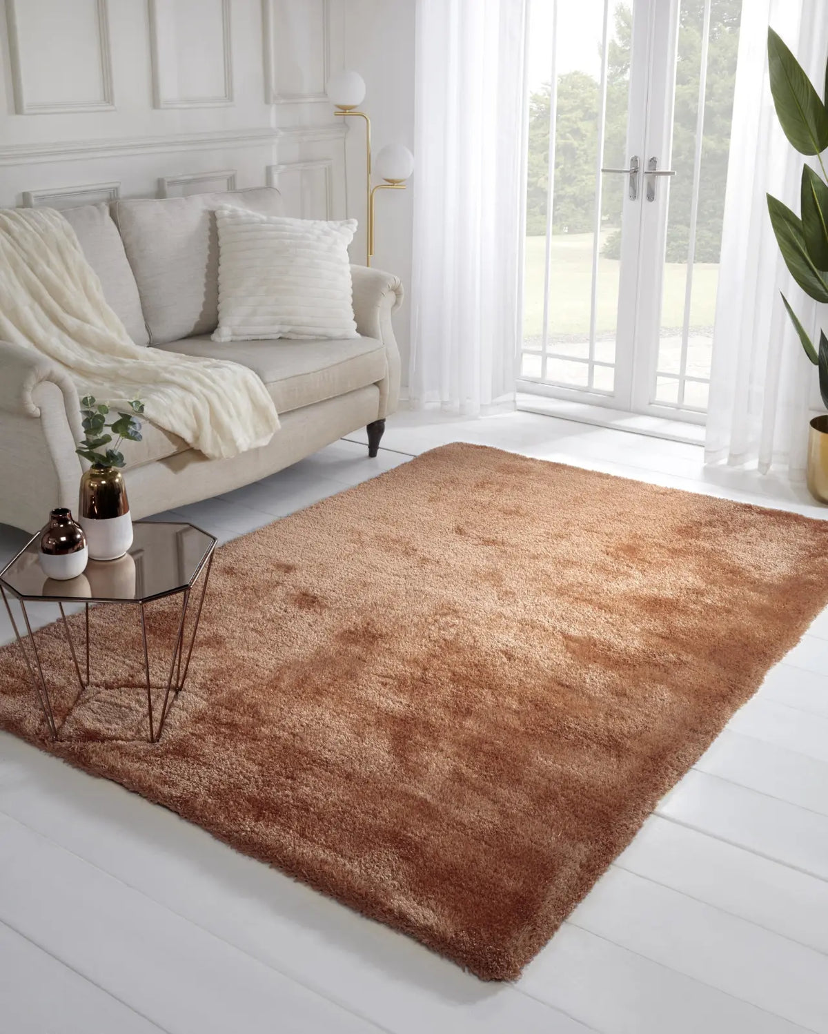 Feather Caramel Silky Shaggy Rug