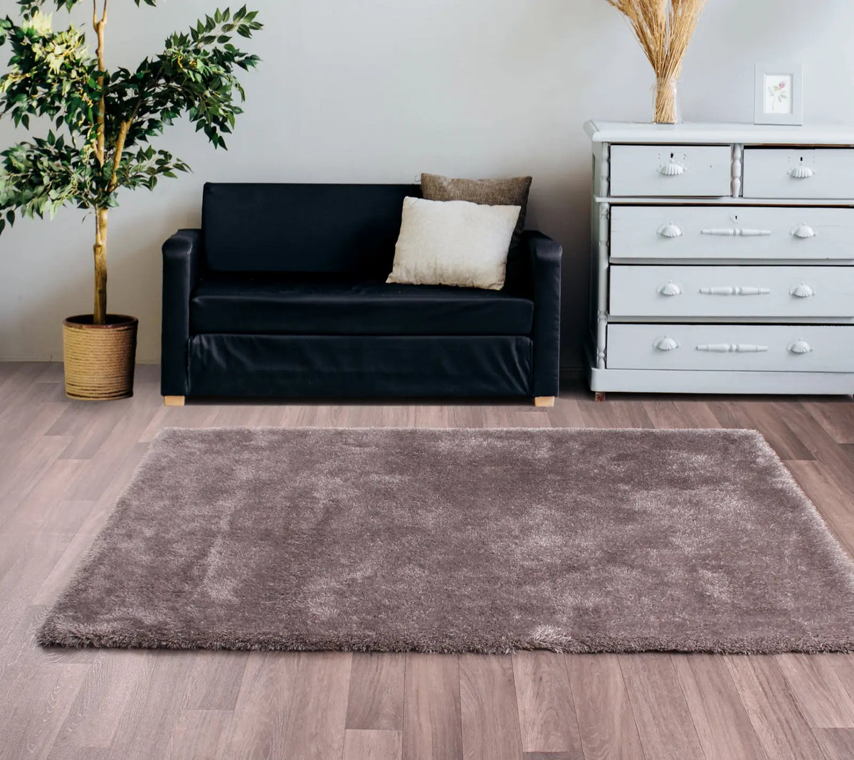 Feather Silver Grey Silky Shaggy Rug