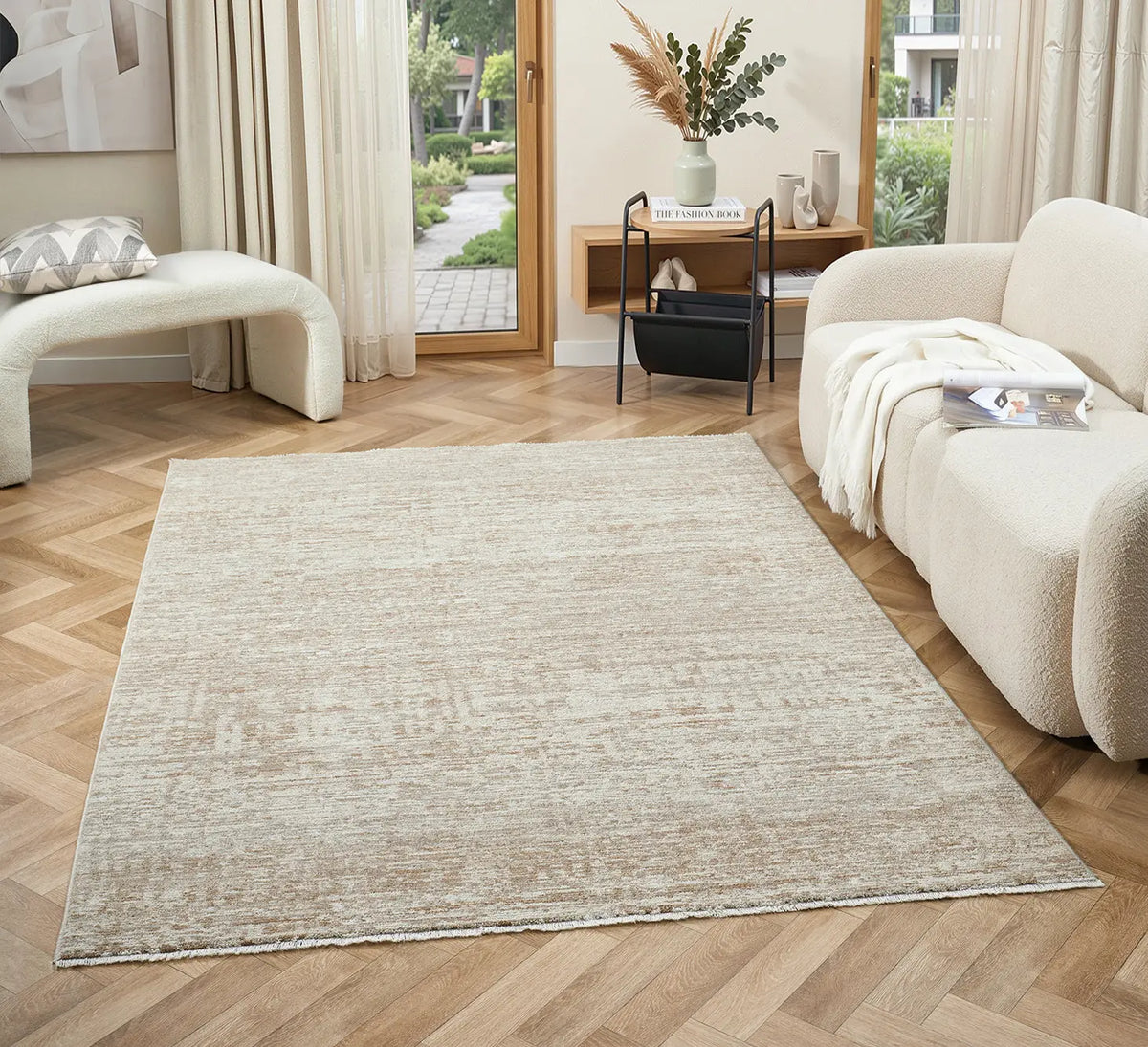 Flax Beige Striated Neutral Rug