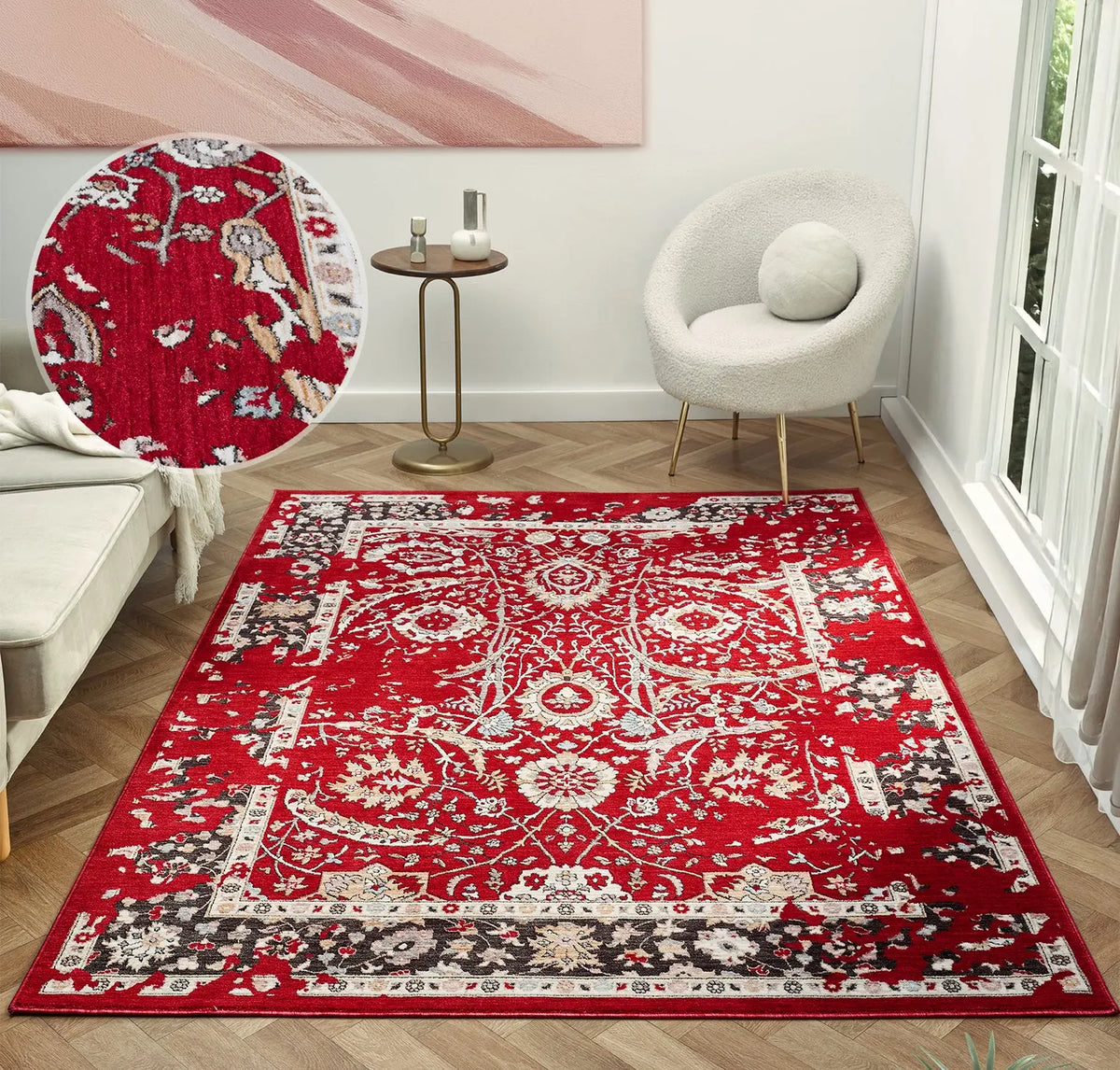 Florence Red Distressed Persian-Style Rug