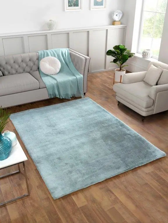 Frost Duck Egg Blue Tipped Faux Fur Rug