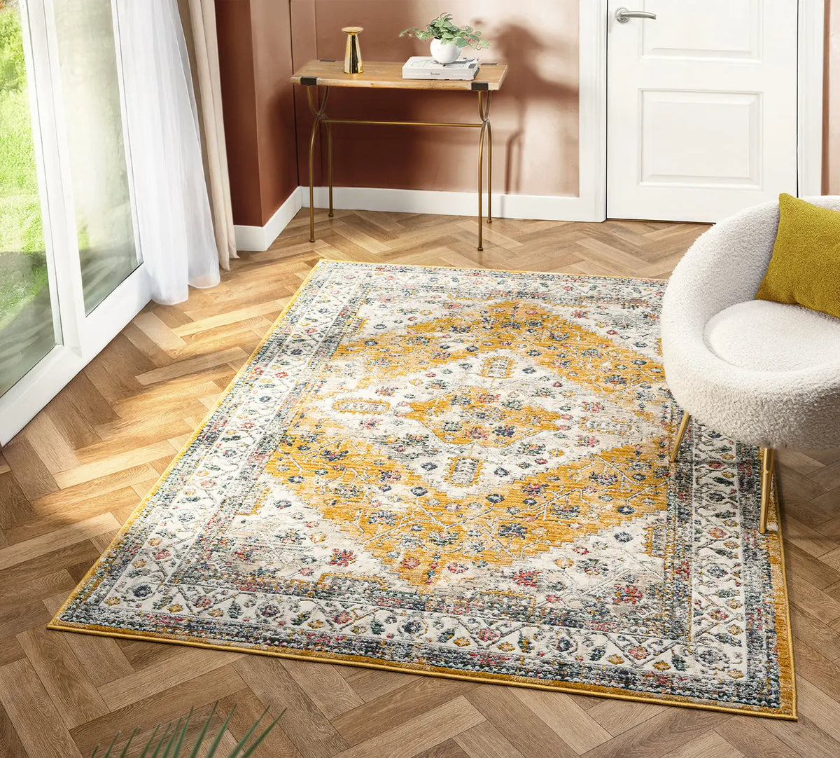 Gorse Cream & Gold Vintage Medallion Rug
