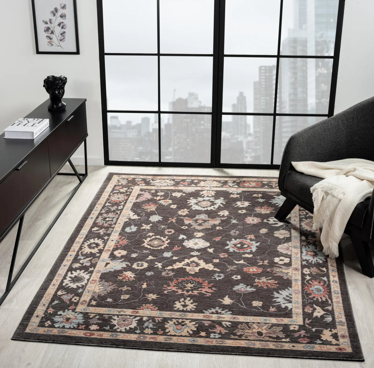 Harriet Charcoal & Sand Vintage Floral Rug