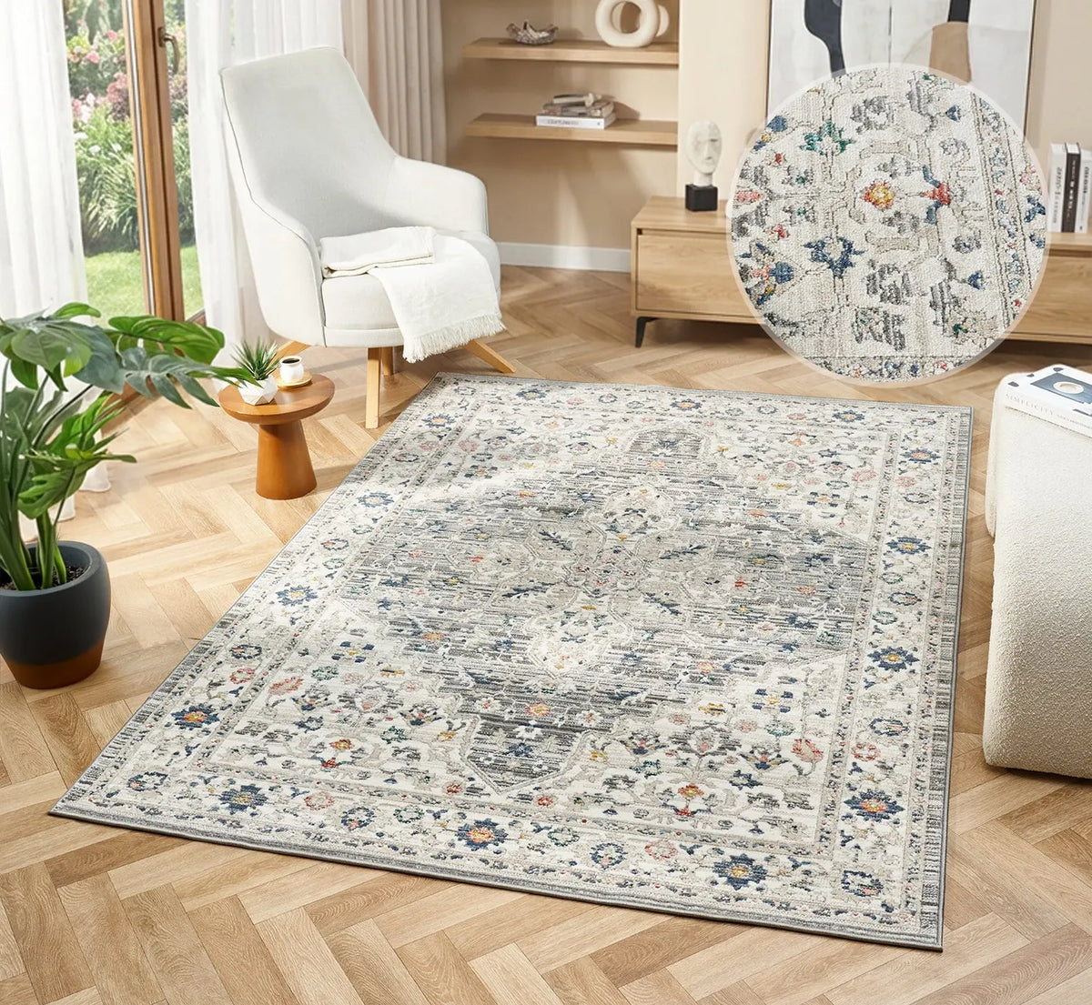 Hawthorn Grey Vintage Medallion Rug