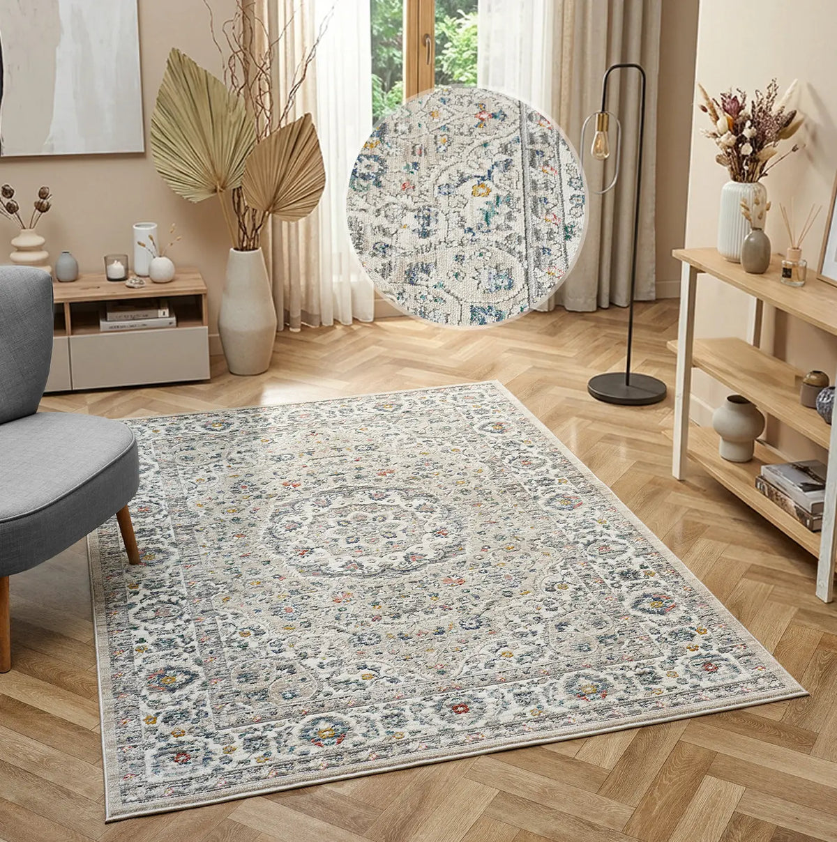 Hazel Beige Vintage Rosette Rug