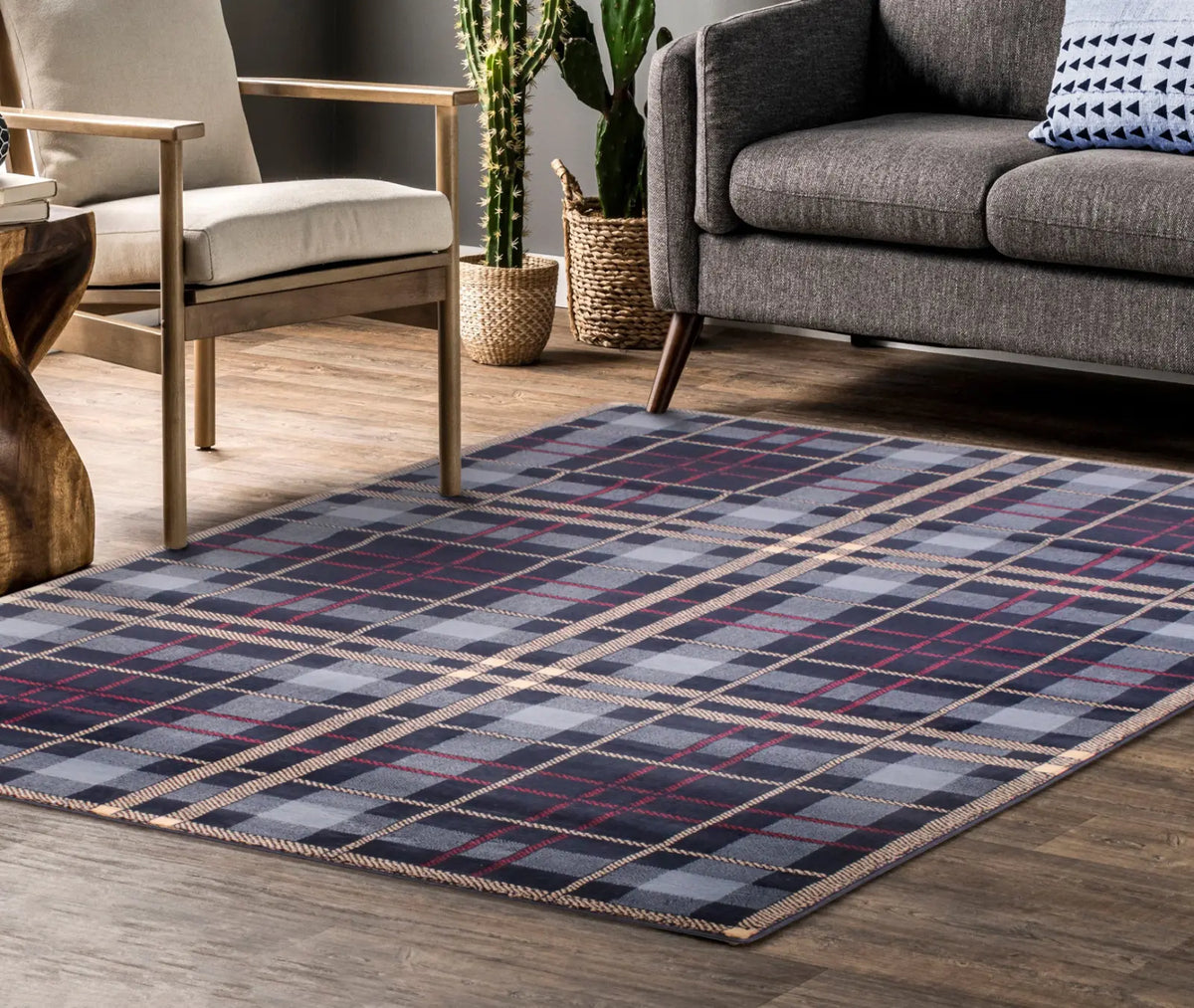 Highland Blue Tartan Check Rug