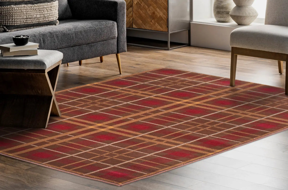 Highland Brown Tartan Check Rug
