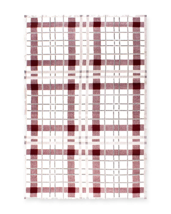 Highland Cream & Red Tartan Check Rug