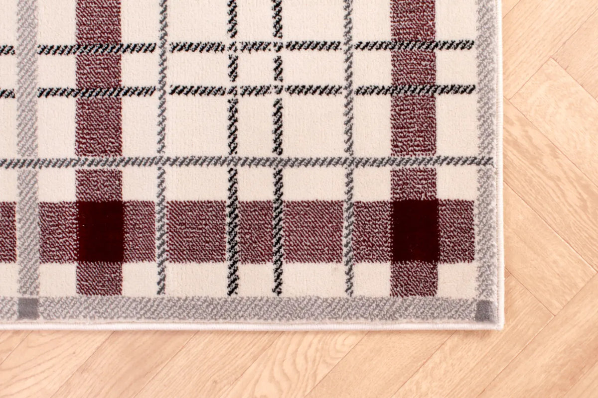 Highland Cream & Red Tartan Check Rug