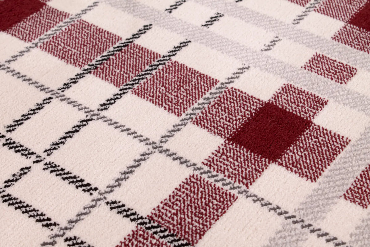 Highland Cream & Red Tartan Check Rug