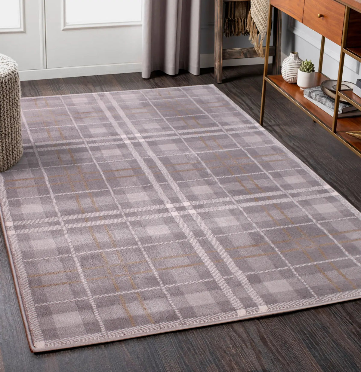 Highland Grey & Mustard Tartan Check Rug