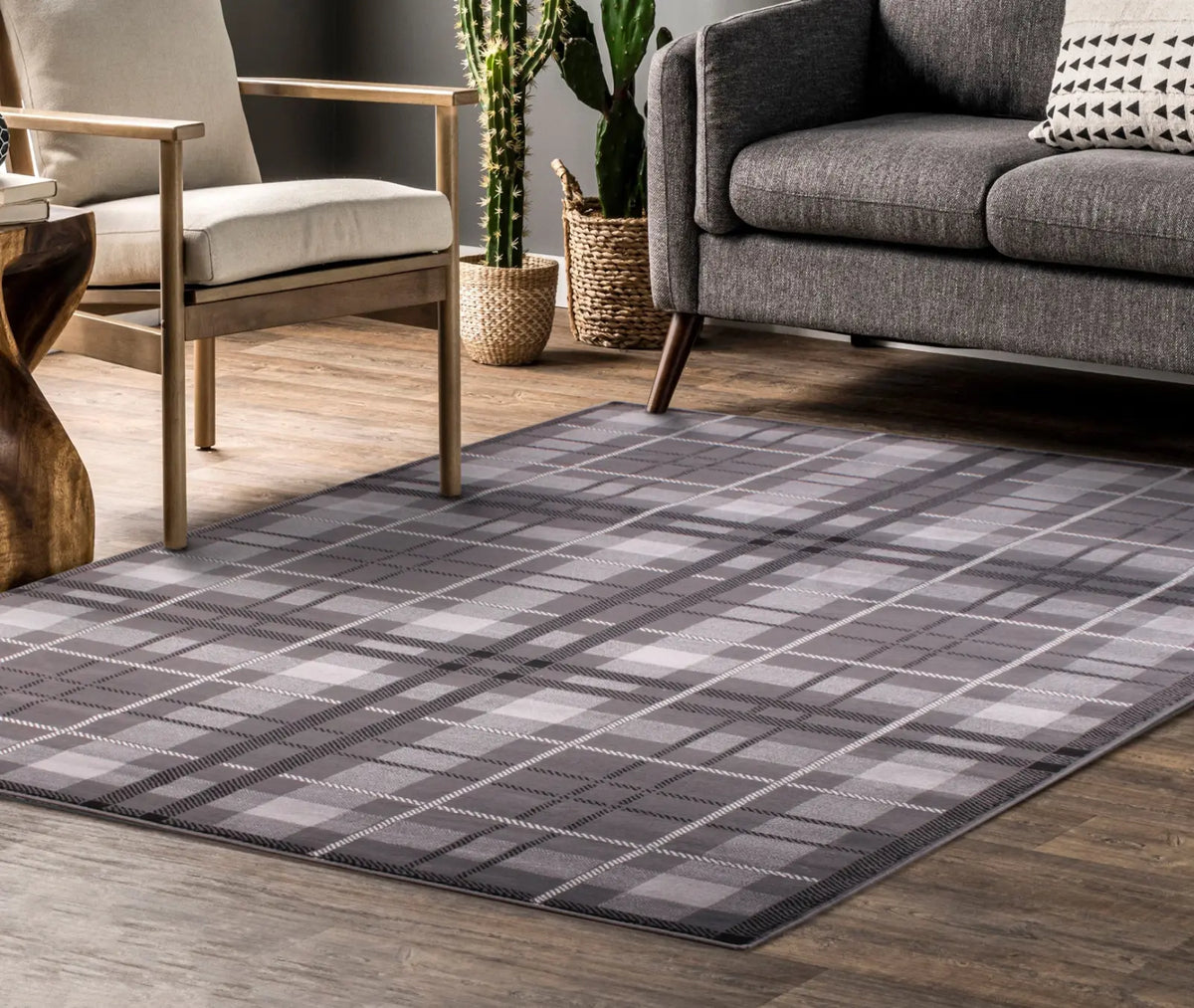 Highland Grey Tartan Check Rug