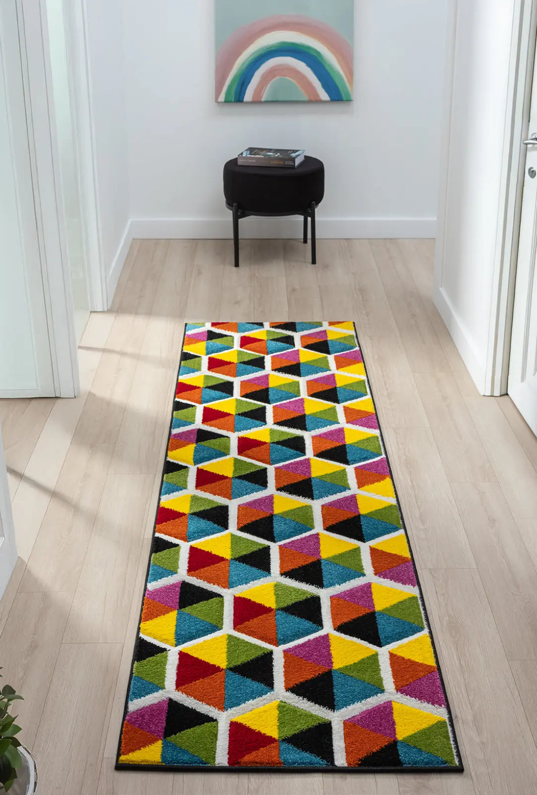 Hummingbird Rainbow Geometric Rug