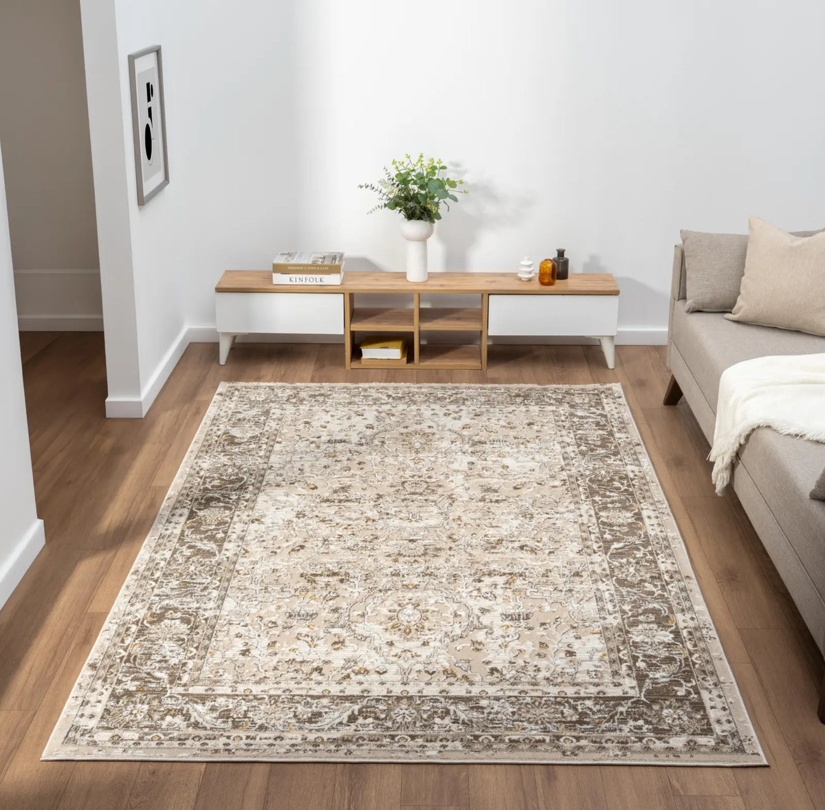 Hungerford Brown Distressed Floral Rug