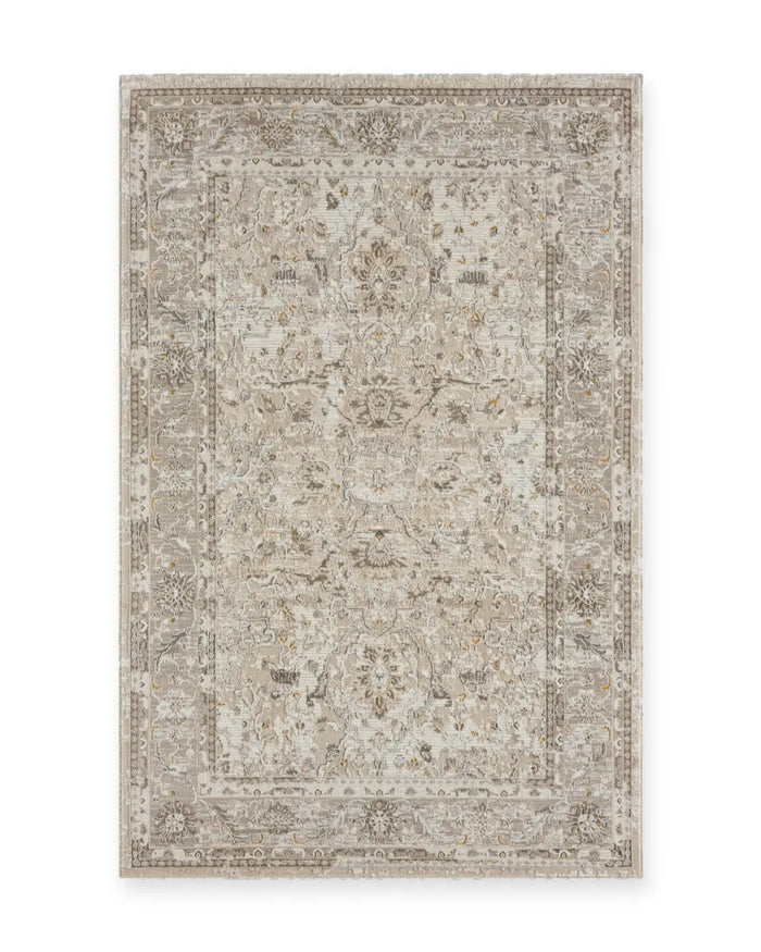 Hungerford Cream & Beige Distressed Floral Rug