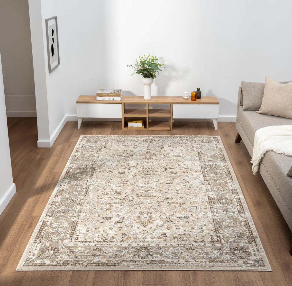 Hungerford Cream & Beige Distressed Floral Rug