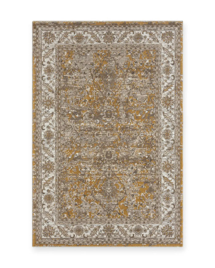 Hungerford Mustard Distressed Floral Rug