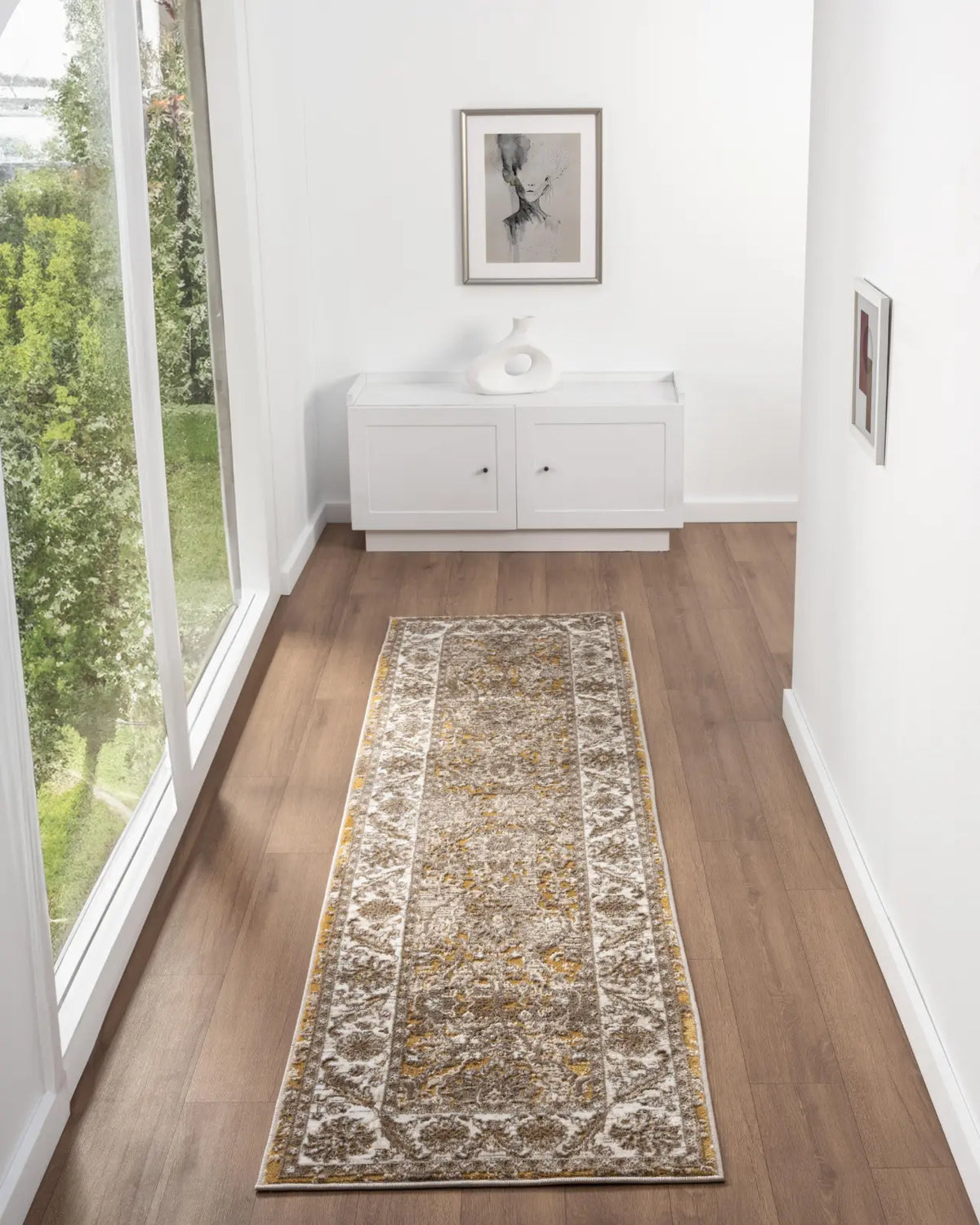 Hungerford Mustard Distressed Floral Rug