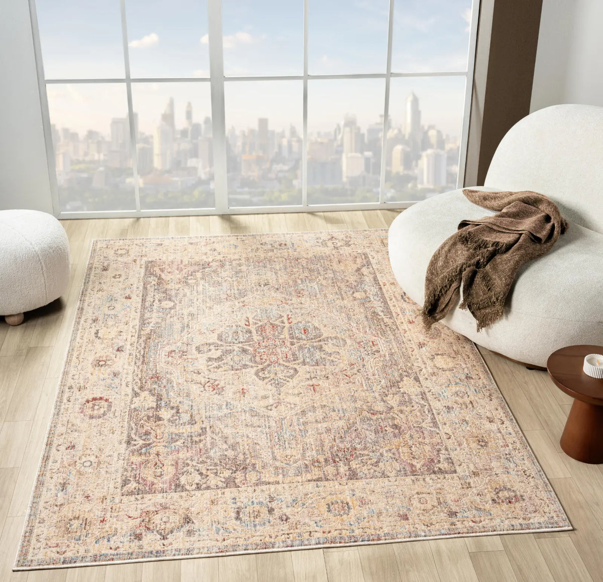 Imogen Beige & Light Blue Vintage Medallion Rug