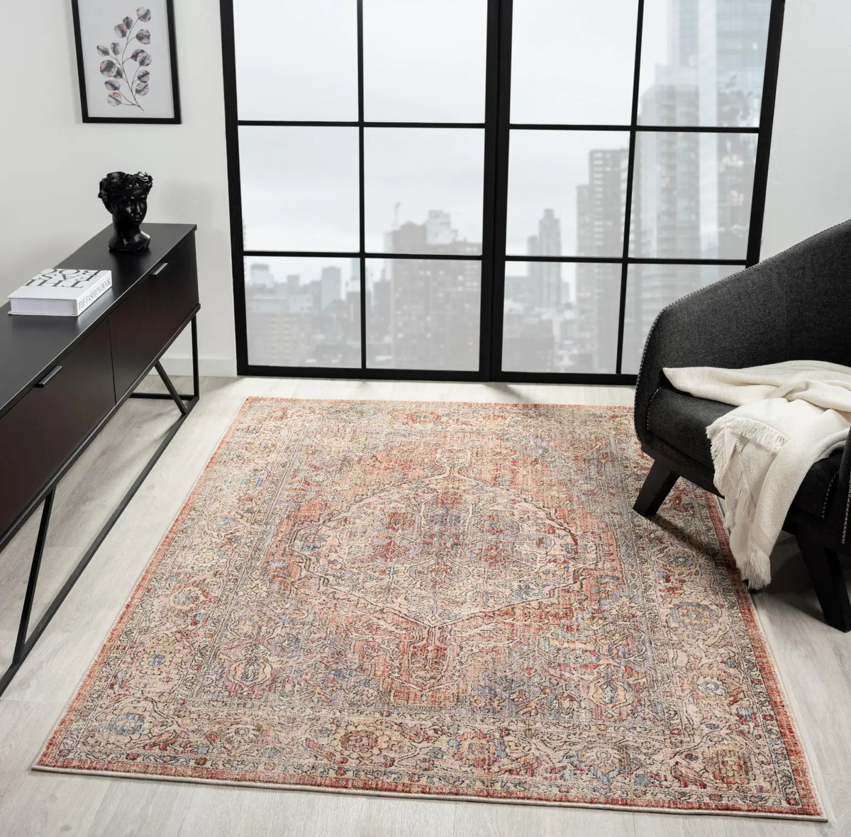 Imogen Grey & Rose Vintage Medallion Rug