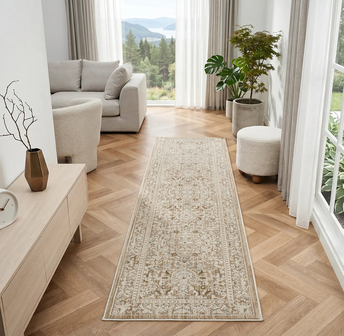 Kinnerton Beige Traditional Floral Rug