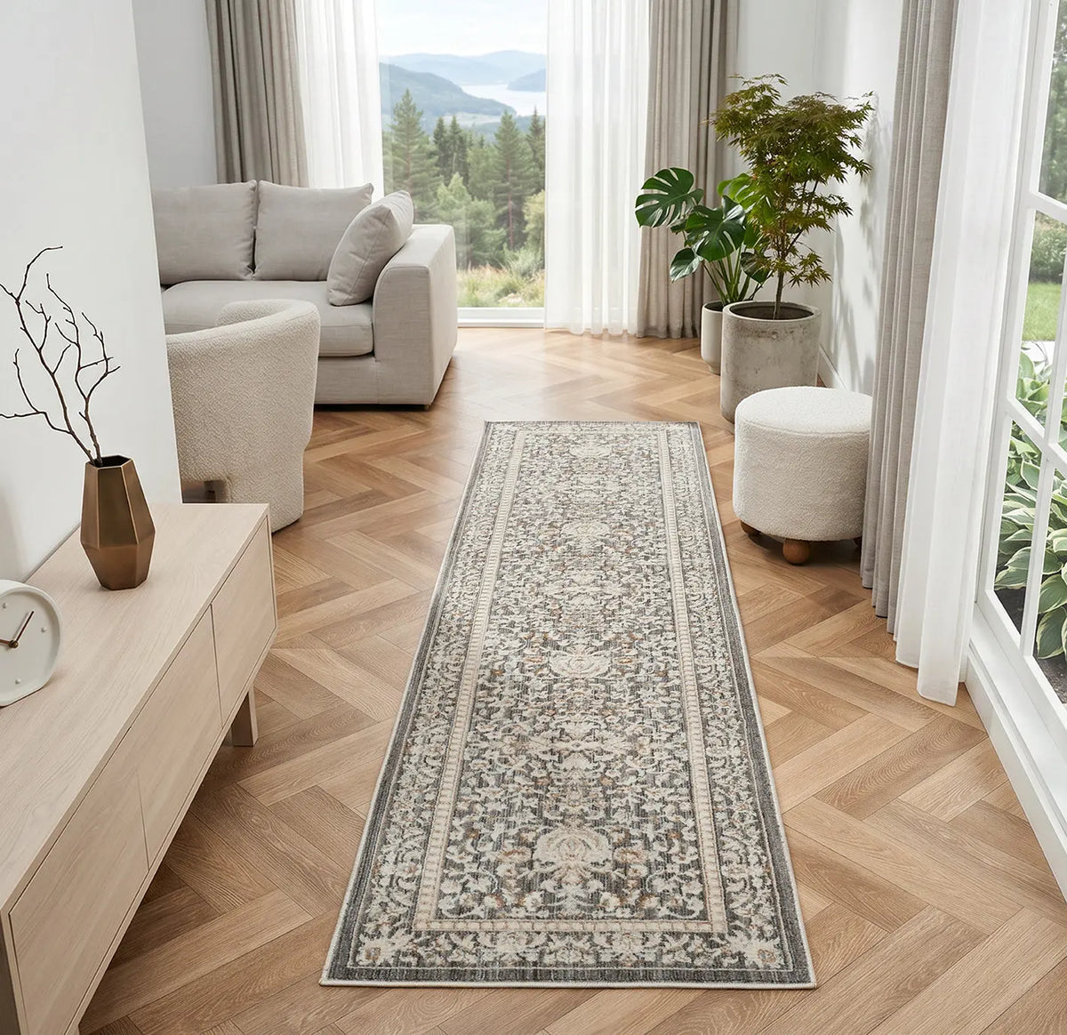 Kinnerton Grey Traditional Floral Rug