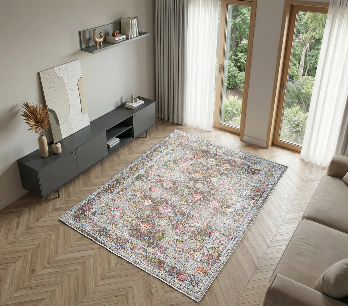 Lavender Multicolour Vintage Oriental Rug