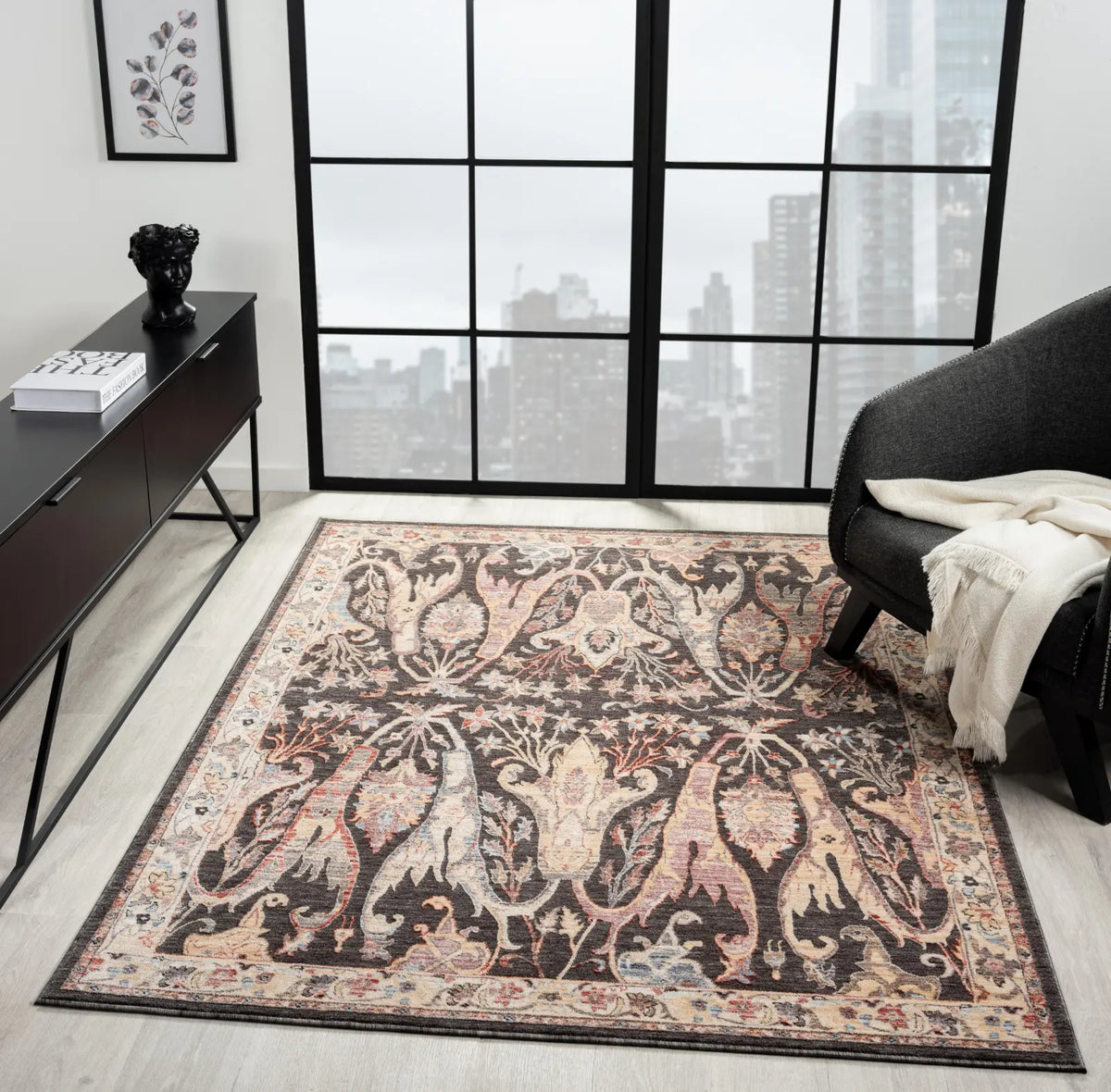 Lavinia Charcoal & Cream Vintage Persian-Style Rug