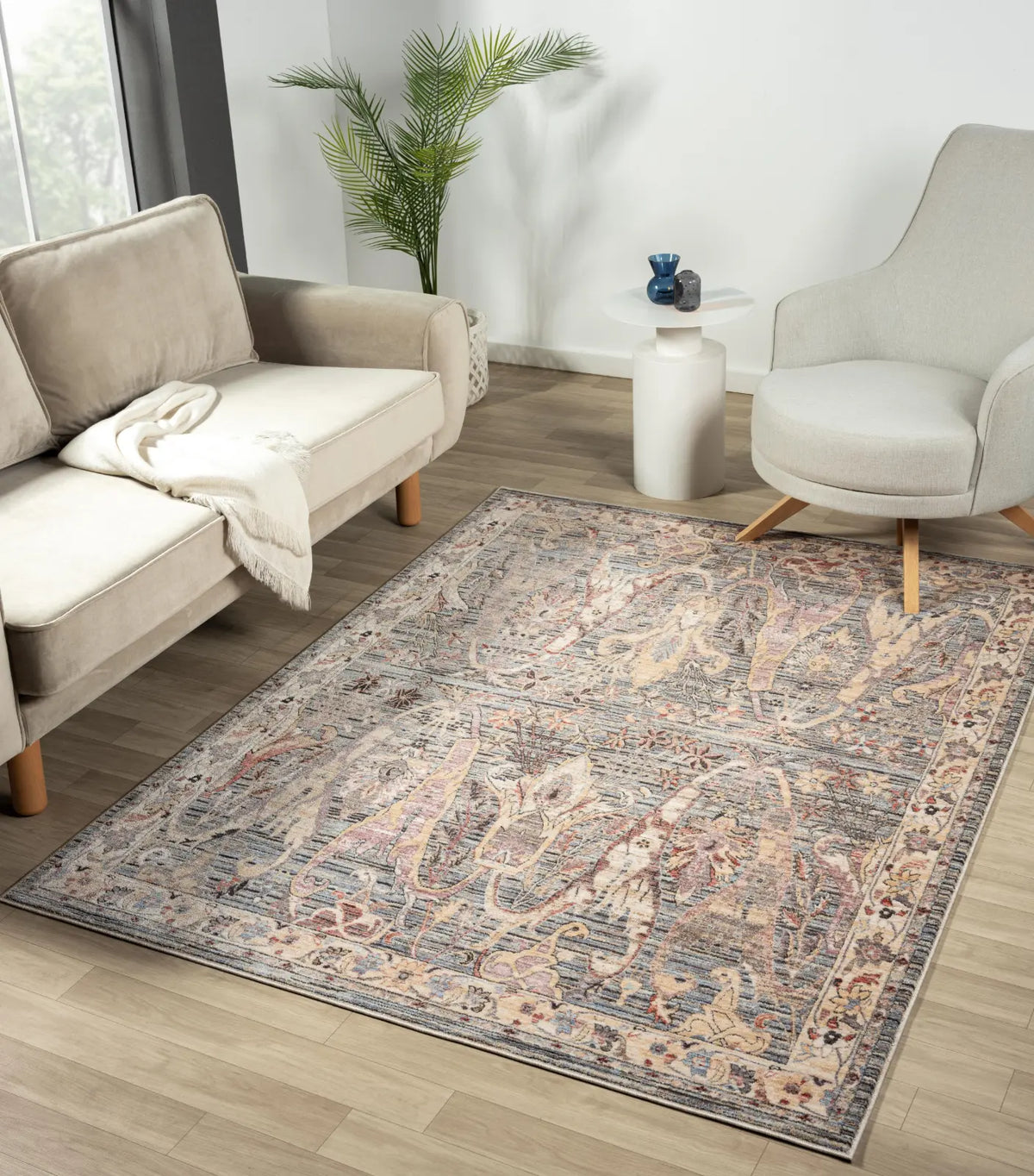 Lavinia Light Blue & Charcoal Vintage Persian-Style Rug
